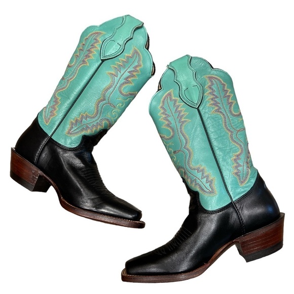 Justin Millisa Teal Green Leather Cowboy Boots NEW - Picture 3 of 11